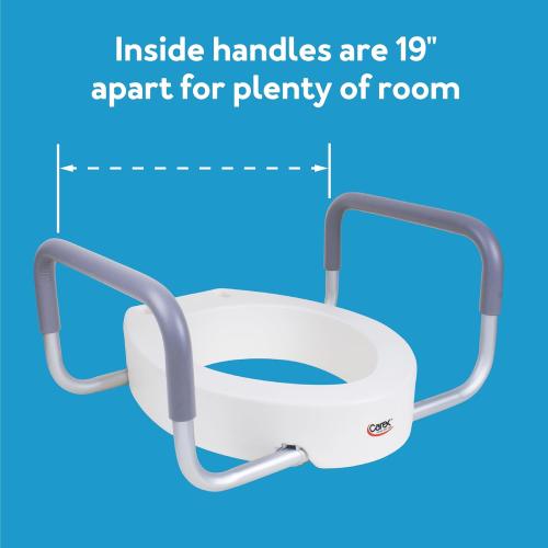 Size 3.5 Compass Raised Toilet Seat with Arms, Elongated Toilets, 3.5 Inch High, Elevated Toilet Riser with Removable Padded Handles, Easy On and Off, Support 250 lbs, White