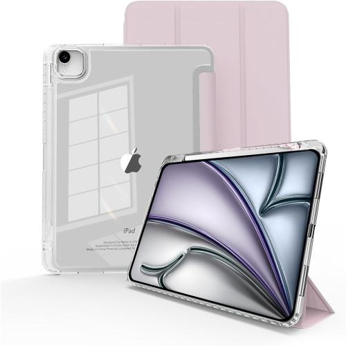 Case for iPad Air 13 inch 2024/2025/2026 M4/M3/2,Slim Smart Cover for 2022 iPad Pro 12.9 inch (4/5/6th Gen) with Pencil Holder,Trifold Stand with Clear Back Shell,Sakura Pink