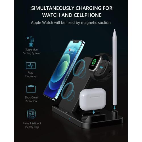 Wireless Charger, 4 in 1 Fast Wireless Charging Station Compatible with Apple Watch Airpods Pro iPhone 12/12 Pro/11/11 Pro/8/X, Wireless Charging Stand Compatible with Samsung