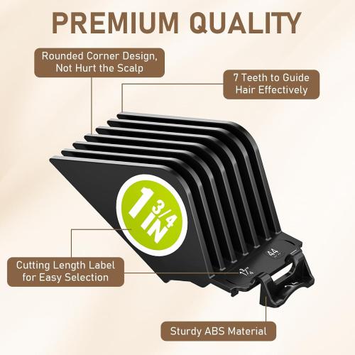 Clipper Guards 1.25, 1.5, 1.75, 2 Compatible with Most Wahl Clippers, Upgraded Version Extra Long Professional Hair Clipper Combs Guides 10 12 14 16, Black