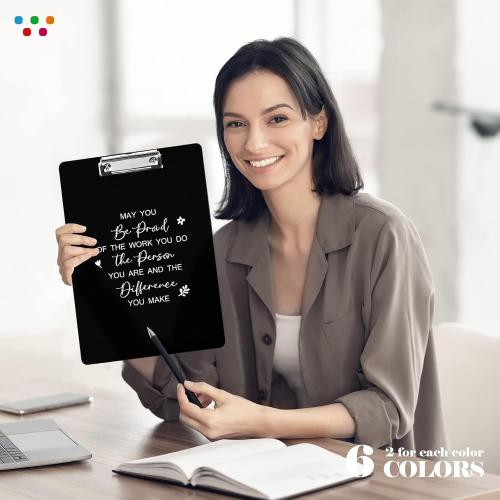 7 Pack Employee Appreciation Gift Plastic Clip Boards Colored Clear Clipboards with Low Profile Clip Inspirational Office Standard A4 Letter Size Teacher Gifts Team Gift