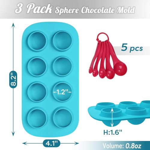 Webake Sphere Ball Chocolate Molds Platinum Silicone, 3 Pack 8-Cavity Round Baking Molds for Halloween Eyeball, Jelly, Cake Pop, Truffle, Mousse, Ice Cube & Pastry Making, Includes Free Filling Scoop