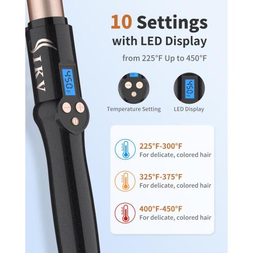 1 Inch Curling Wand Long Barrel, Dual Voltage Hair Curling Iron Wand Ceramic for Long Hair,10 Adjustable Temp