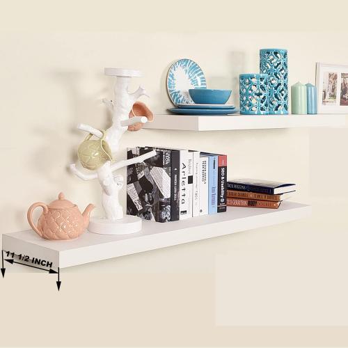 36 Inches Length Floating Shelves, 12 Inches Deep Wall Shelves for Bathroom/Living Room/Bedroom/Kitchen Decor, White Shelves with Invisible Brackets Set of 2