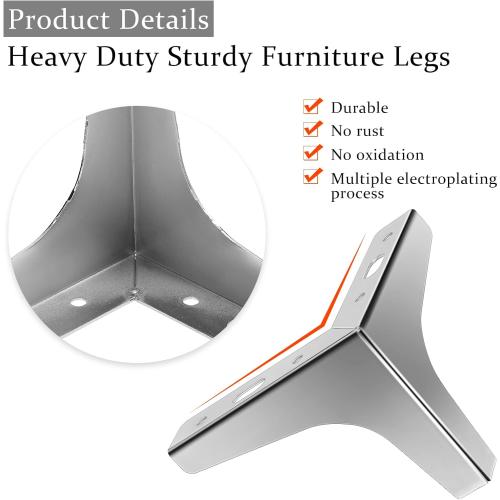 Chumia 12 Pieces 4 Inch Metal Triangle Furniture Legs Modern Style Dresser Sofa Feet DIY Replacement Legs for Chairs Table Cabinet Cupboard Sofa Couch Ottoman(Silver)
