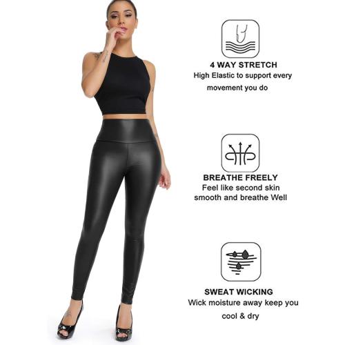 KIWI RATA Faux Leather Leggings for Women Stretchy Pleather Pants Shiny Sexy Tights Large