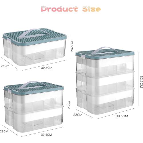 Toys Organizer Storage Case for Lego Box Kids Toy Stackable Building Blocks with Lids Bins Adjustable Lego Storage Containers Plastic Toy Box 3 Layer (Green)