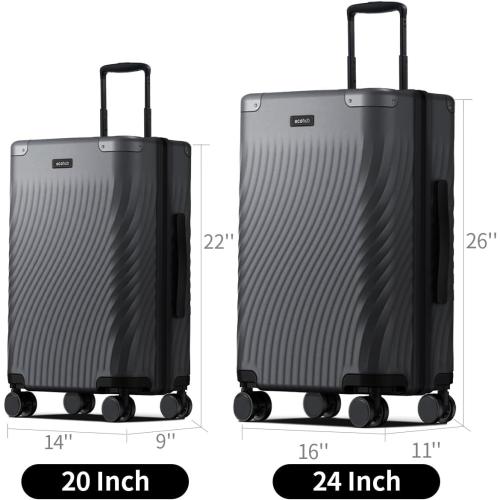 ECOHUB Hardside Expandable Carry On Luggage Sets, Recycled PC 20/24 Rolling Luggage Airline Approved with Spinner Wheels & TSA Lock, Lightweight Hardshell Travel Suitcase, 20 24 inch Carry-on Grey