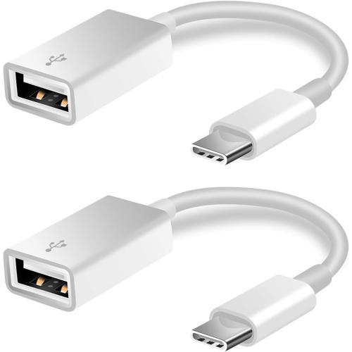 FLEAVER USB C to USB Adapter [2 Pack],Type-C OTG Cable Type C Male to USB A Female Adapter Compatible with Pro/Air 2019 2018 2017,S20 S20  Ultra Note 10 S9 S8 (White)