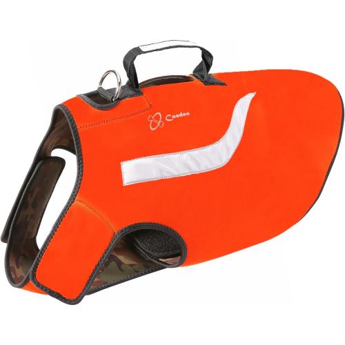 XL Coodeo Dog Hunting Vest Orange, Camo and Reversible Reflective Dog Tactical Harness Hound Jacket for Protection and Security, 4.5mm Neoprene Waterproof Safety Dog Vest Both Sides to Wear (X-Large)