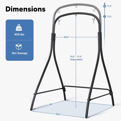 SUNCREAT Hammock Chair Stand, Heavy-Duty Steel Hammock Stand, 400 lbs Capacity, Adjustable Height, Dual-use Swing Stand for Outdoor Indoor, Hammock Chair not Included, Black