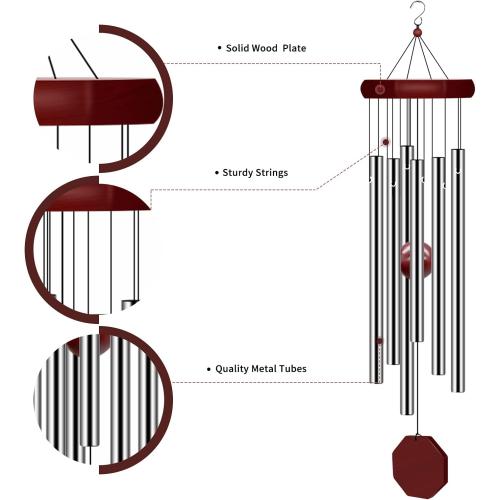 Memorial Wind Chimes Outdoor Large Deep Tone, Sympathy Wind-Chime Personalized with 6 Tuned Tubes, Elegant Chime for Garden Patio Balcony and Home