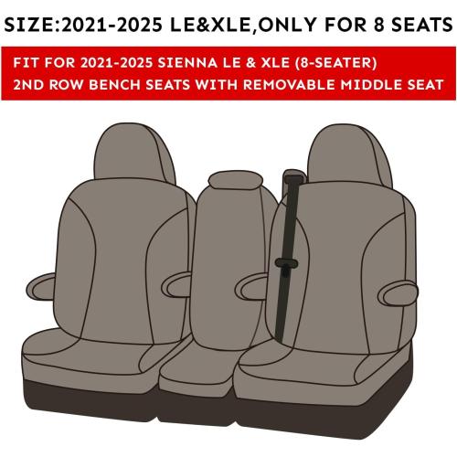 coverdream Sienna Seat Covers Custom Fit for 2021-2024 2025 Toyota Sienna LE & XLE (8-Seater),2nd Row Bench Seats w/Removable Middle Seat,Full Coverage Leather Car Seat Protector (Full Set,Black/Red)