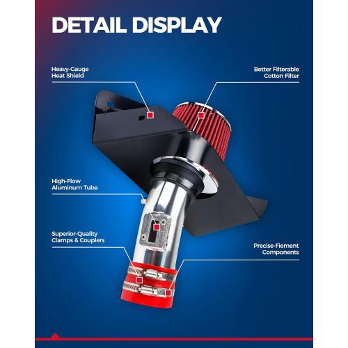 KAX Cold Air Intake Kit Compatible with Silverado 1500/ Sierra 1500 / Avalanche 2009-2013, Tahoe/Suburban 1500/ Yukon/Yukon XL 1500 2009-2014, Escalade/Escalade ESV 2009-2014, Red