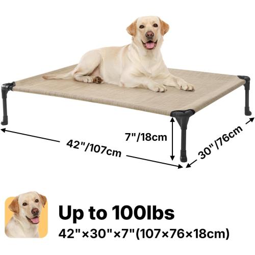 Size 42x30 Color beige  Outdoor Elevated Dog Cot Bed, Cooling Raised Pet Bed for Large Dogs, Washable Breathable Mesh Hammock Bed with No-Slip Feet, Indestructible Ground Off Training Platform Cot-42x30 Beige Coffee