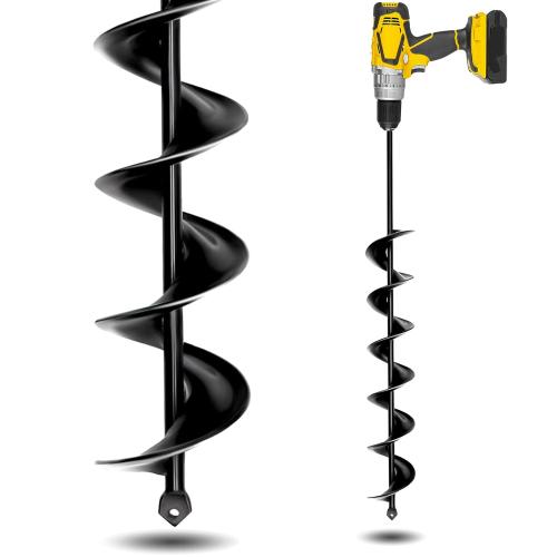 3 x 24 Garden Auger Drill Bit for Planting and Post Hole Digging - Upgraded Spiral Design, Solid Shaft - Hex Driver Drill Compatible
