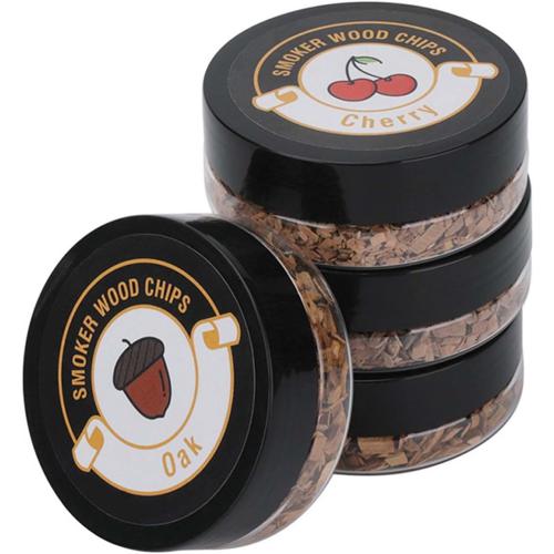 Wood Chips 4 Pack for Smoking Gun, Hand-held Smoke Gun Smoker Infuser, Sawdust for Smoked Drinks, Food, Cocktails, Cheese, Desserts (Apple, Cherry, Hickory, Oak)