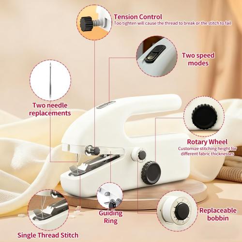 Handheld Sewing Machine with 8 Pieces of New Year's Fabric & 21 Sewing Accessories, Mini Sewing Machine for Beginners, Perfect Sewing Tool for 2026 New Year DIY Gifts, Decor & Clothing Repairs