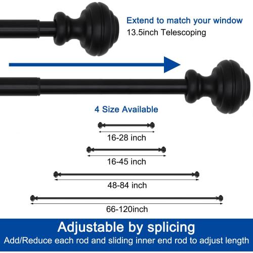 Curtain Rods for Windows 48-84 inch,3/4 inch Heavy Duty Adjustable Decorative Curtain Rod with Modern Finials,Window Rods for Bedroom, Living Room,Patio and Kitchen