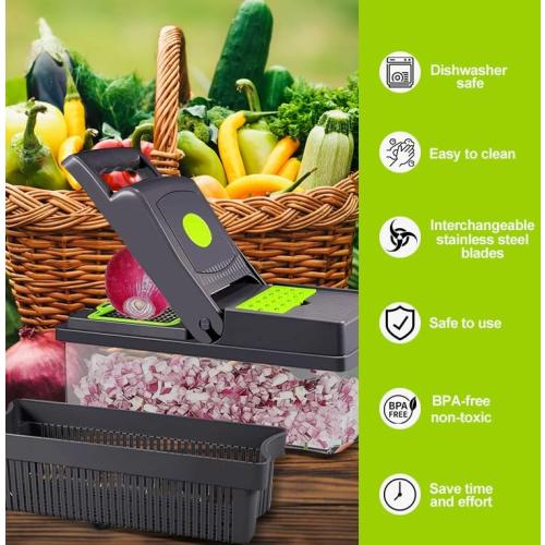 KitchenHelper 14 in 1 Mandoline - Food Chopper, Cutter, Dicer, Grater, Peeler, Slicer, Egg Separator, and Rinse Basket