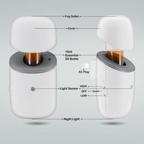 Plug in Waterless Diffuser, 500 Sq. Ft Coverage, Plug in Essential Oil Diffuser & Small Wall Diffuser with Low/High and Off Switch and Auto Night Light-A827