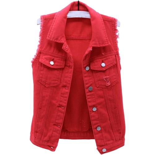 Size 3XL Current Women's Buttoned Washed Denim Jacket Sleeveless Crop Vest 6 Color