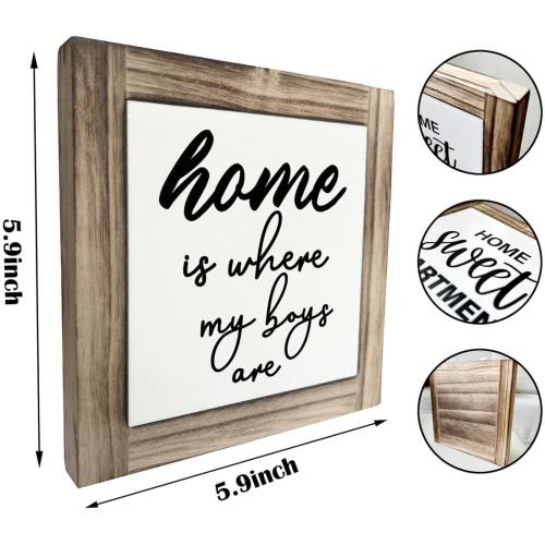 Inspirational Wood Plaques - Rustic Farmhouse Signs for Living Room & Table Art - Gift for Mom - 'Home Is Where My Boys Are'