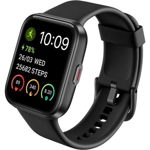 Black Padmate C21 Smart Watch(Answer/Make Calls/Email) for Men Women, Alexa Built-in, 60  Sport Modes, Waterproof 1.69' Touch Screen Fitness Tracker, Sleep Heart Rate Monitor for Android & iPhone Smartwatch