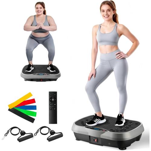 ALSO GO Vibration Plate Exercise Machine, 10 Preset Modes & 200-Level Vibration Platform for Weight Loss/Lymphatic Drainage, 330lbs Capacity Vibration Board with Resistance Bands for Full Body Workout