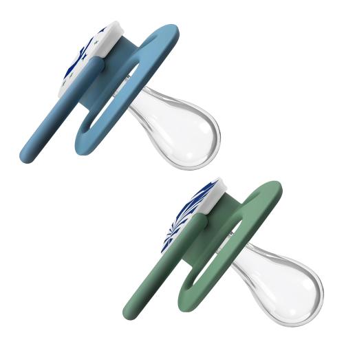 Dr. Brown's Advantage Glow-in-the-Dark Baby Pacifier, Fully Symmetrical Soother with Soft Silicone Bulb, Skateboard Snail-Blue Nature, 6-18m, BPA Free, 4 Pack