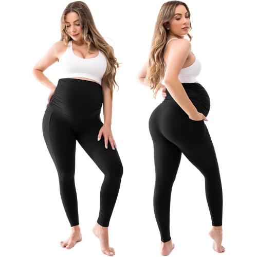 Black Medium Walifrey Women's Maternity Leggings with Pockets Over The Belly,Pregnancy Yoga Pants Activewear Workout Leggings