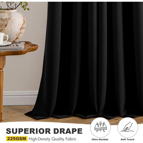 MIULEE Black Blackout Curtains for Bedroom Living Room 84 Inches Long 2 Panels, Thermal Insulated Room Darkening Drapes Solid Grommet Top Noise Reduction Light Blocking Halloween Window Treatments
