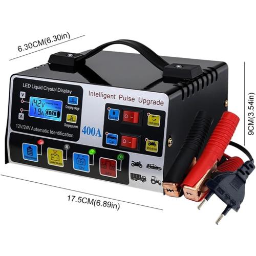 400A Smart Car Battery Charger - 220W Heavy Duty 12V/24V Fast Charging with Self-Stop Function(US Plug)