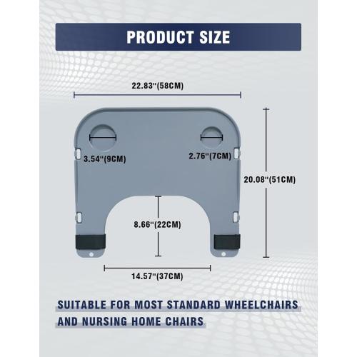 Wheelchair Tray Table with Cup Holder, Detachable Removable Universal Table Tray for Eating Reading Resting, Durable Wheelchair Mobility Scooters Accessories for Seniors & Adults (Grey)