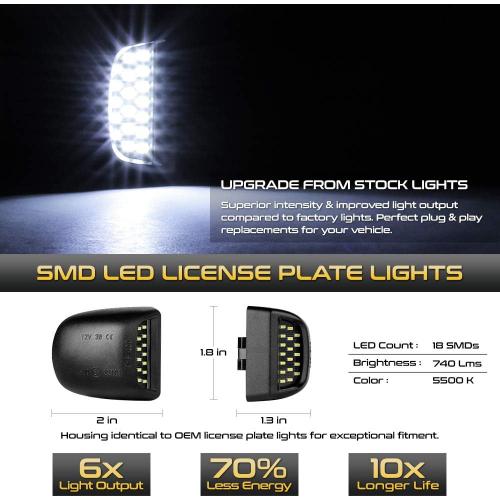 Full LED License Plate Light For Cadillac Escalade Chevy Silverado 1500 2500 3500 Suburban Tahoe GMC Sierra 1500 2500 3500 Yukon XL Tag Lamp Assembly Replacement