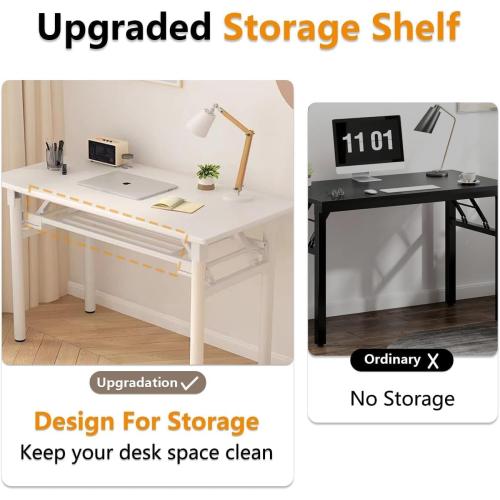 Foldable Desk,Small Folding Table for Small Space,2 Tier Folding Computer Table for Bedroom No Assembly 2ft 3ft.