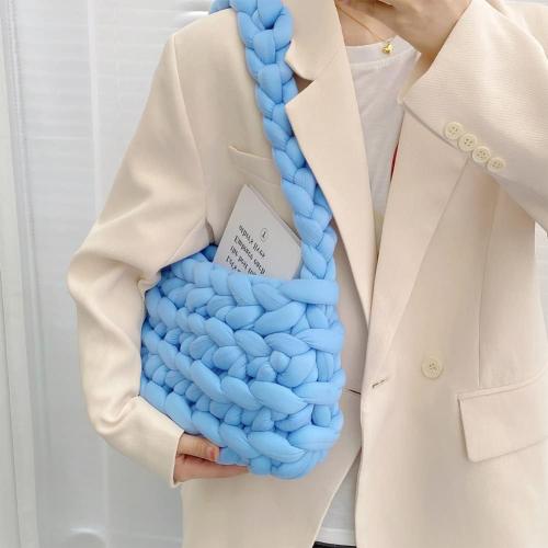 Unisex Crossbody Bags, DIY Women's Cotton Wool Soft Chunky Hand Braided Bucket Bag Knitted Yarn Woven Shoulder Bag