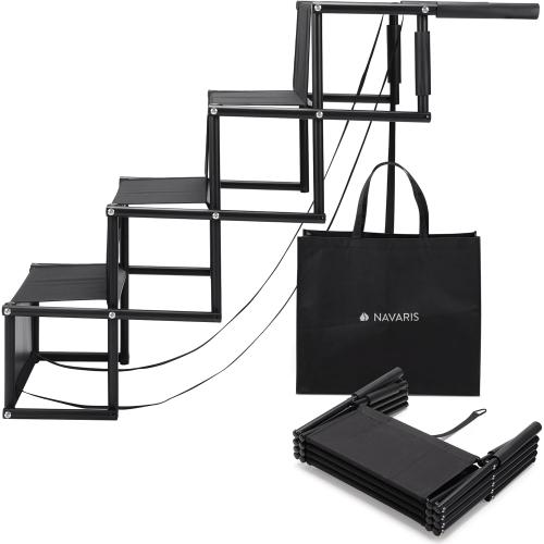 Navaris Dog Car Ramp - Folding Dogs 4 Step Ramp - Give Your Dog a Boost with Steps for Car - Stairs Come with Carry Bag