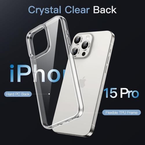 JETech Case for iPhone 15 Pro 6.1-Inch, Non-Yellowing Shockproof Phone Bumper Cover, Anti-Scratch Clear Back (Clear)