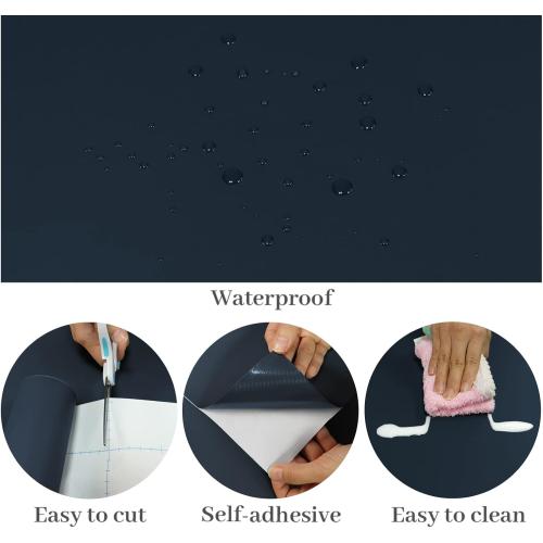 VaryPaper Navy Blue Vinyl Wallpaper, 32''x354'', Self-Adhesive, Waterproof, Removable, for Bathroom, Bedroom, Kitchen, etc.
