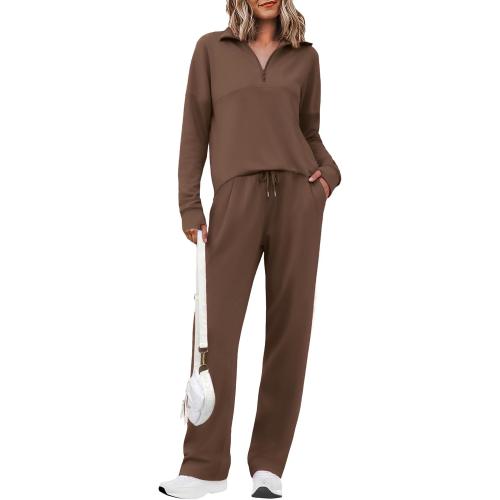 Large - Totatuit Womens Sweatsuits 2 piece Set Lapel Half Zip Lightweight Sweatshirts and Wide Leg Pants Tracksuit Lounge Sets