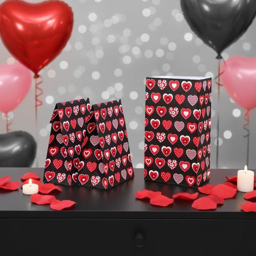 SUNCOLOR 30 Pack Red Heart Party Favor Bags Goodie Bags for Kids Class Party Gift Bags/Valentines Day/Mother's day
