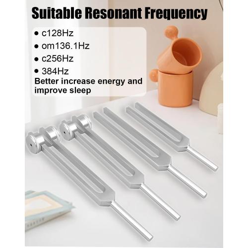 Resonance Tuning Forks Set Fit for C128Hz OM136.1Hz C256Hz 384H, for Stress Reliever Yoga Me for Stress Reliever Yoga Meditation and Relaxation, with Hockey Puck Activator