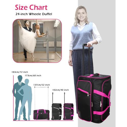 Dance Bag With Garment Rack,23inch Dance Competition Garment Bags with Clothes rack,Suitcase,Rolling duffle For Travel, Wheeled Drop-Bottom Upright Luggage Closet Suitcase (Pink
