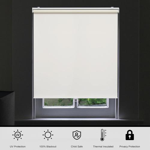 Sunoff Blackout Roller Shades Blinds Cordless for Windows Pull Down Room Darkening Door Blinds with Thermal Insulated Easy to Install for Living Room,Bedroom,Home,Office,Linen Beige 34.5 W x 72 H
