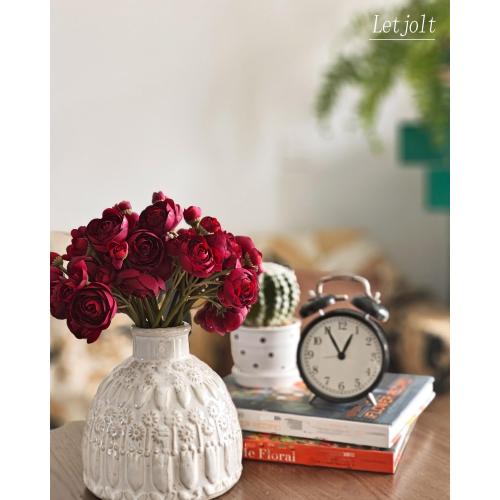 Letjolt Ranunculus Artificial Flower 18 Pcs Red Silk Ranunculus Wedding Bouquet Engagement Centerpieces Arrangements Bridal Shower Decorations Home Decor, Dark Red