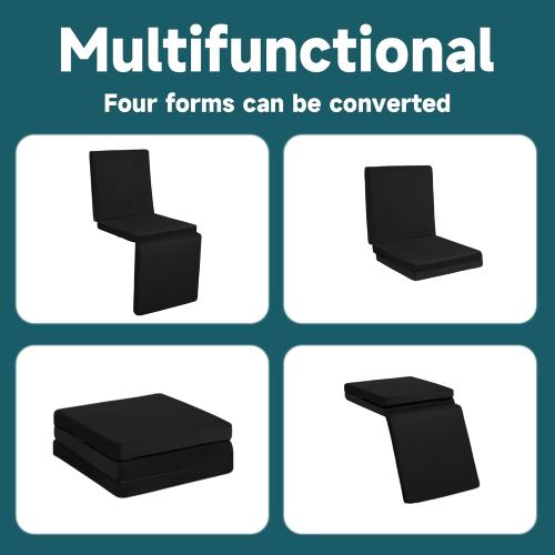 3-in-1 Recliner Seat Cushion with Lumbar Support Pillow & Footrest, Multi-Functional Adjustable Height  for You to Choose, Non-Slip Foam Chair Cushion for Elderly, Black