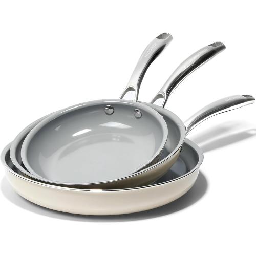 Kikcoin Non Stick Frying Pans, 3 Pack Ceramic Frying Pan for Cooking, 8 9.5 11 Inch Omelette Pans Set with Stay Cool Handle, Induction Ready, Free of PFAS PFOA PTFE, Oven/Dishwasher Safe
