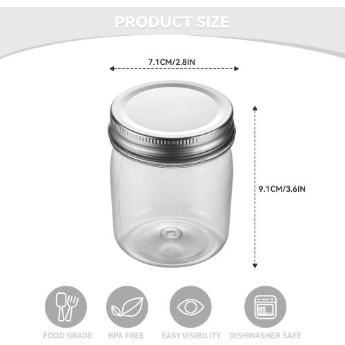 novelinks 8 oz Clear Plastic Jars with Airtight Lids, 32 Pack Plastic Mason Jars with Lids 8oz, Refillable Storage Slime Containers & Small Spice Jar for Kitchen Organization (32 Pack,Silver)