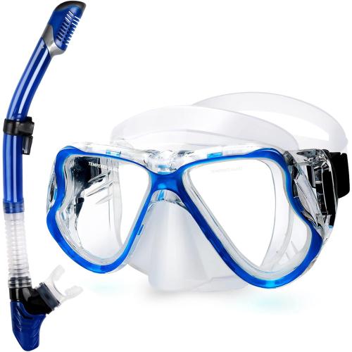 Greatever Dry Snorkel Set,Panoramic Wide View Anti-Fog Scuba Diving Mask,Professional Snorkeling Gear for Adults Kids